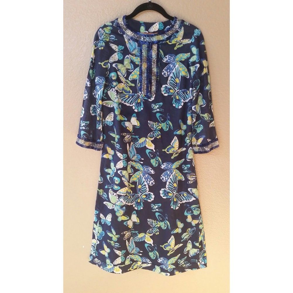 TORY BURCH jewel beaded Butterfly Tunic Kaftan Dress Size 2 MSRP $398
